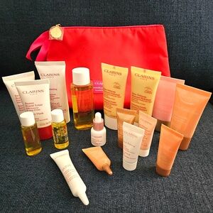 CLARINS travel sizes with pouch.